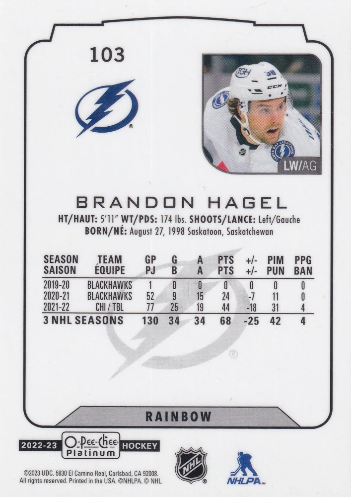 2022-23 UD O-Pee-Chee Platinum - Brandon Hagel - Rainbow #103