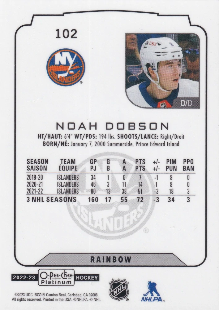 2022-23 UD O-Pee-Chee Platinum - Noah Dobson - Rainbow #102