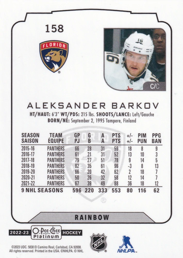 2022-23 UD O-Pee-Chee Platinum - Aleksander Barkov - Rainbow #158
