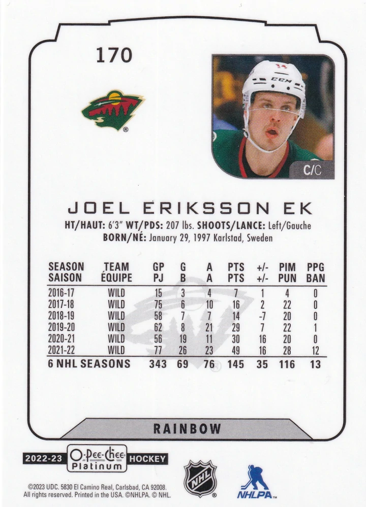 2022-23 UD O-Pee-Chee Platinum - Joel Eriksson Ek - Rainbow #170