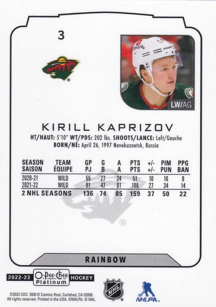 2022-23 UD O-Pee-Chee Platinum - Kirill Kaprizov - Rainbow #3