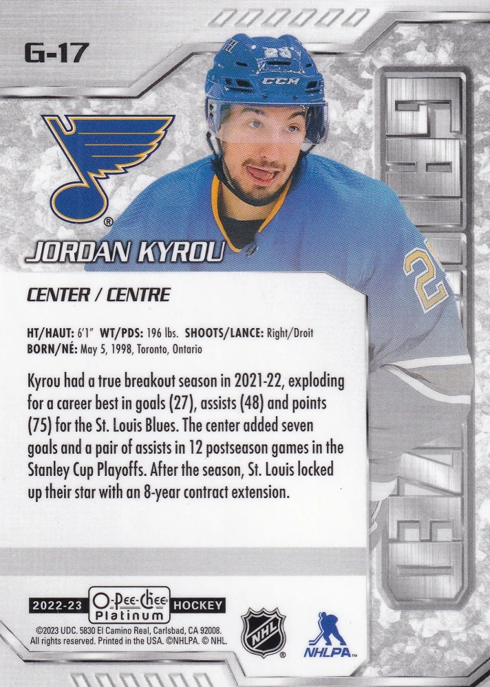 2022-23 UD O-Pee-Chee Platinum - Jordan Kyrou - Galvanized #G-17