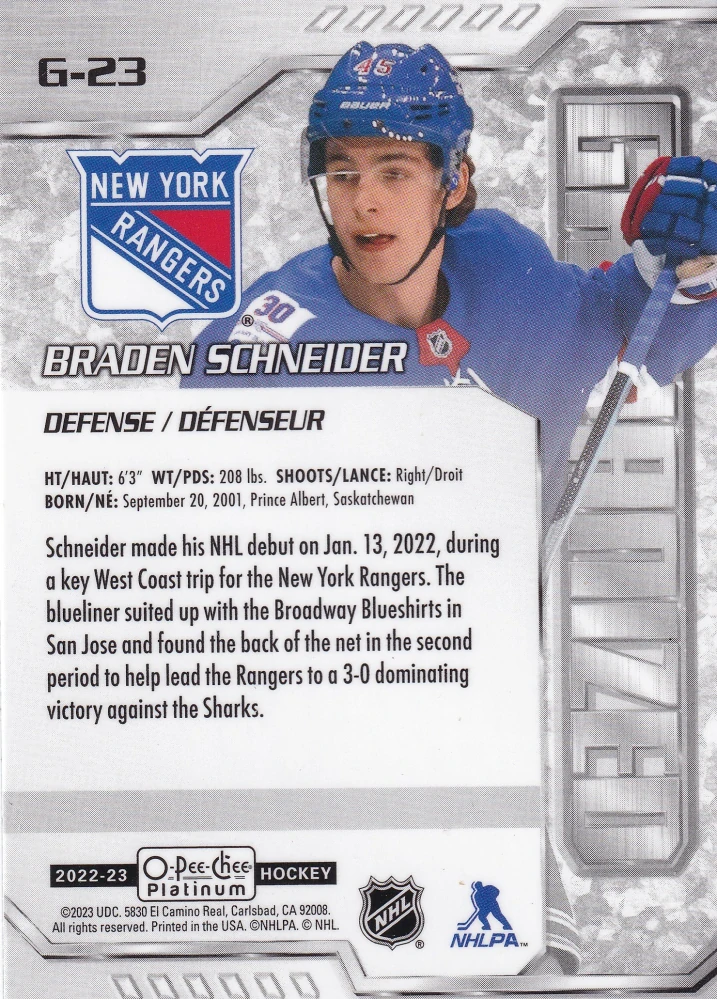 2022-23 UD O-Pee-Chee Platinum - Braden Schneider - Galvanized #G-23