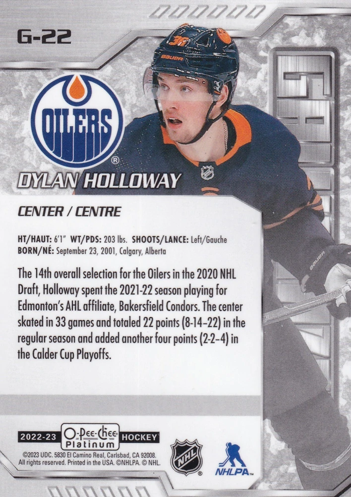 2022-23 UD O-Pee-Chee Platinum - Dylan Holloway - Galvanized #G-22