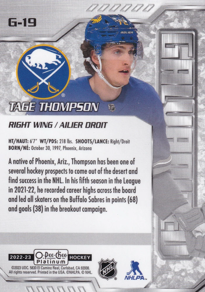 2022-23 UD O-Pee-Chee Platinum - Tage Thompson - Galvanized #G-19