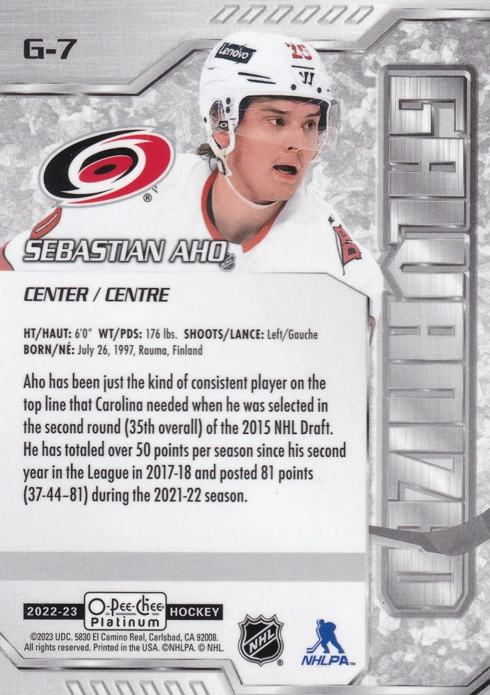 2022-23 UD O-Pee-Chee Platinum - Sebastian Aho - Galvanized #G-7