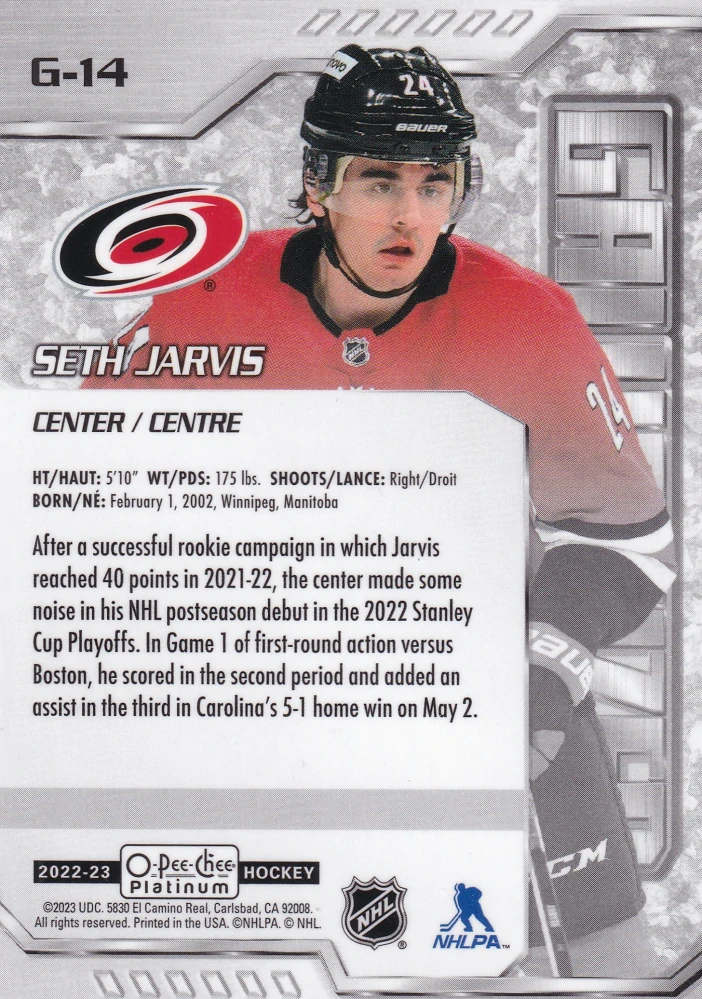 2022-23 UD O-Pee-Chee Platinum - Seth Jarvis - Galvanized #G-14