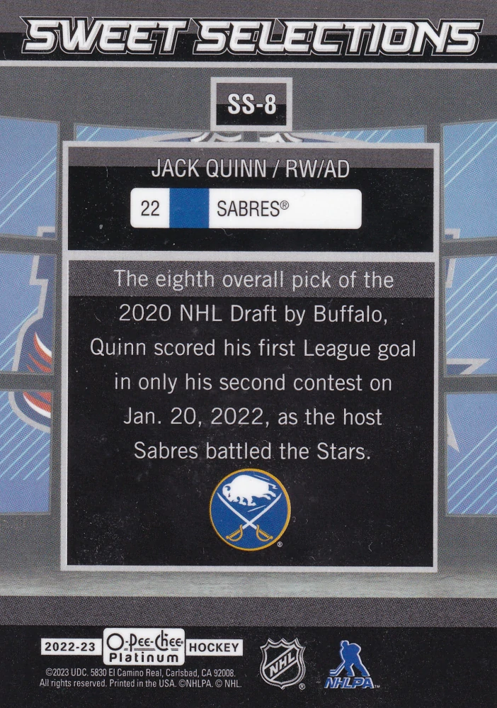 2022-23 UD O-Pee-Chee Platinum - Jack Quinn - Sweet Selections #SS-8