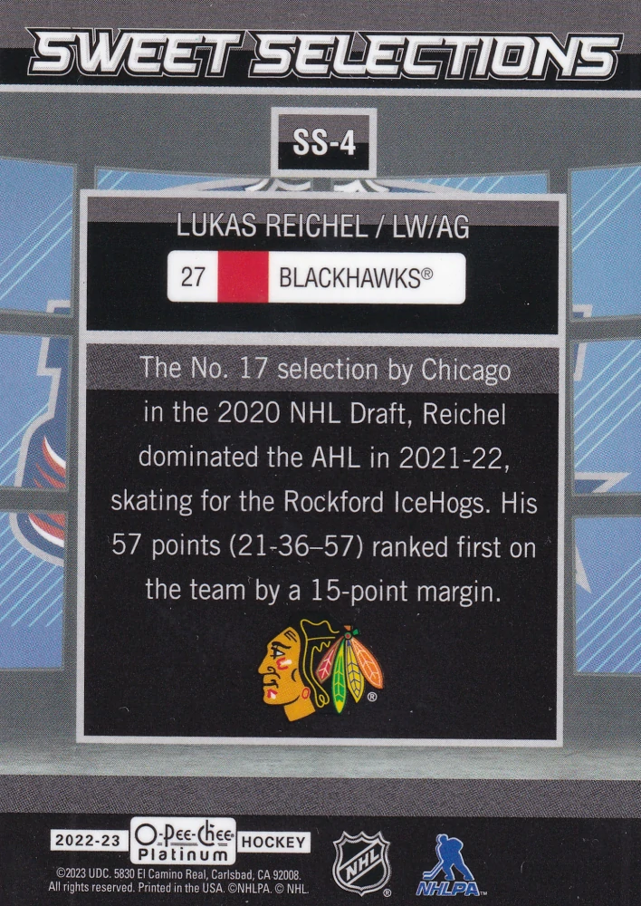 2022-23 UD O-Pee-Chee Platinum - Lukas Reichel - Sweet Selections #SS-4