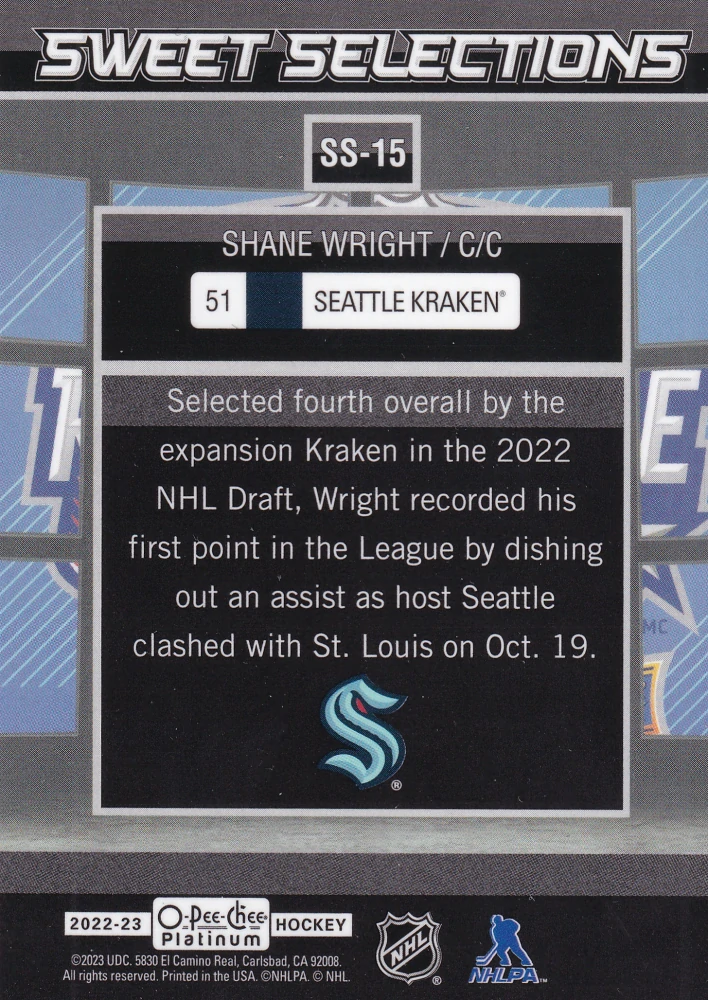 2022-23 UD O-Pee-Chee Platinum - Shane Wright - Sweet Selections #SS-15