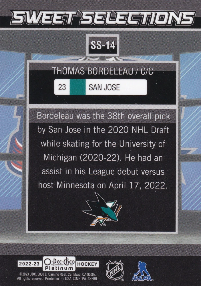 2022-23 UD O-Pee-Chee Platinum - Thomas Bordeleau - Sweet Selections #SS-14