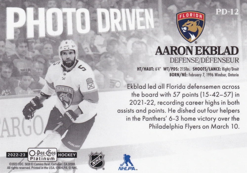 2022-23 UD O-Pee-Chee Platinum - Aaron Ekblad - Photo Driven #PD-12