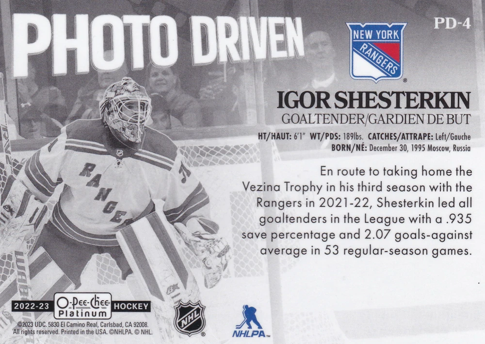 2022-23 UD O-Pee-Chee Platinum - Igor Shesterkin - Photo Driven #PD-4