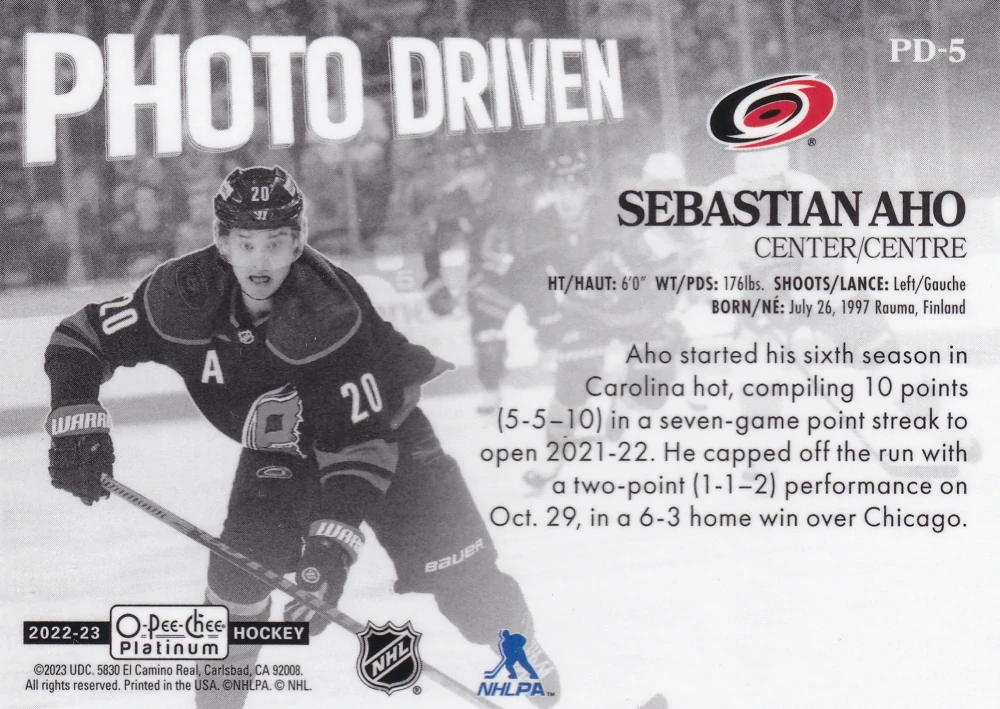 2022-23 UD O-Pee-Chee Platinum - Sebastian Aho - Photo Driven #PD-5