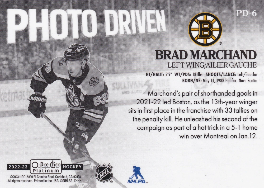 2022-23 UD O-Pee-Chee Platinum - Brad Marchand - Photo Driven #PD-6