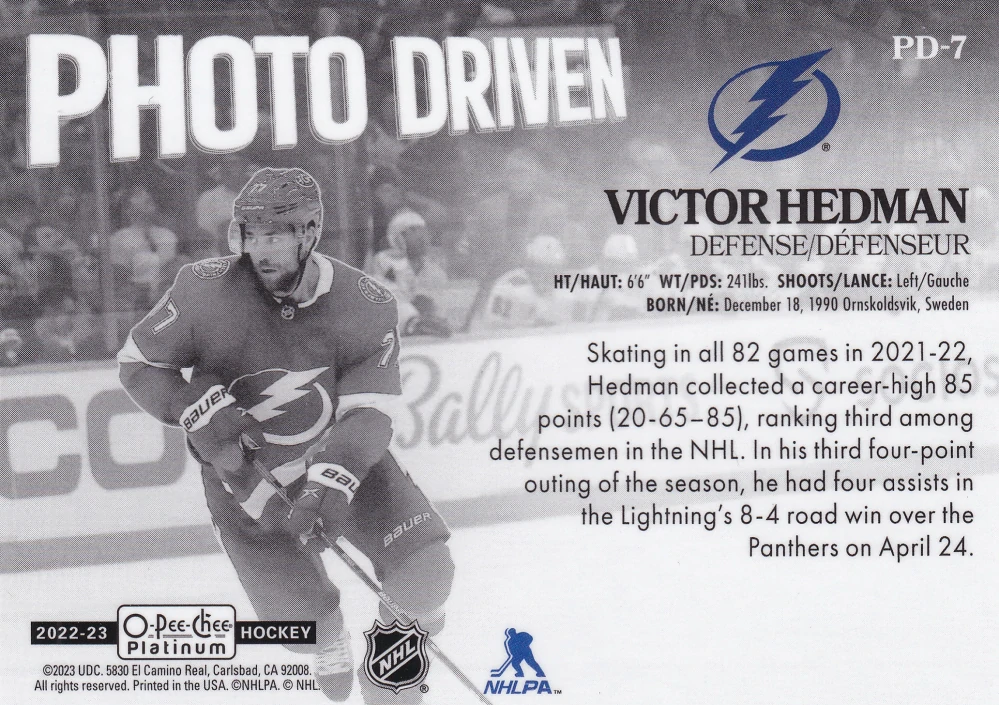 2022-23 UD O-Pee-Chee Platinum - Victor Hedman - Photo Driven #PD-7