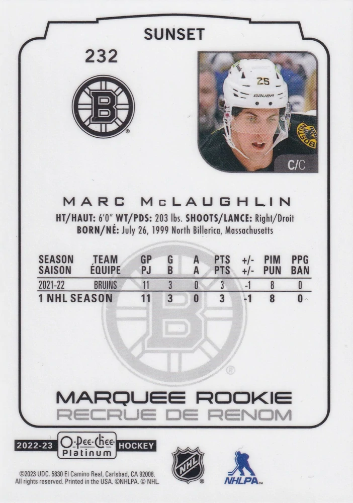 2022-23 UD O-Pee-Chee Platinum - Marc McLaughlin - Marquee Rookie Sunset #232