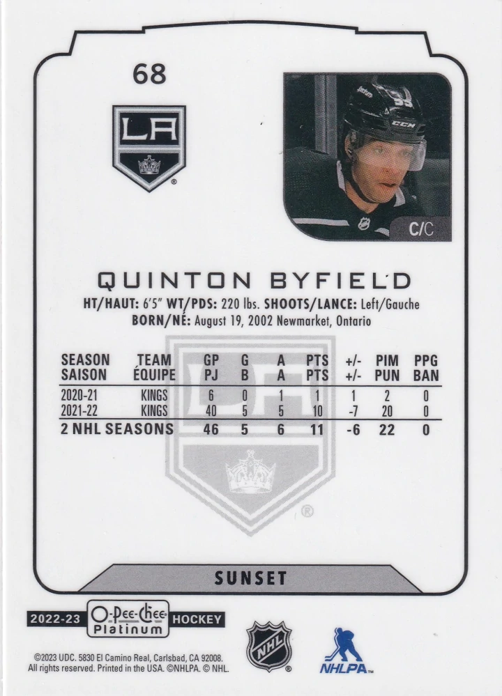 2022-23 UD O-Pee-Chee Platinum - Quinton Byfield - Sunset #68