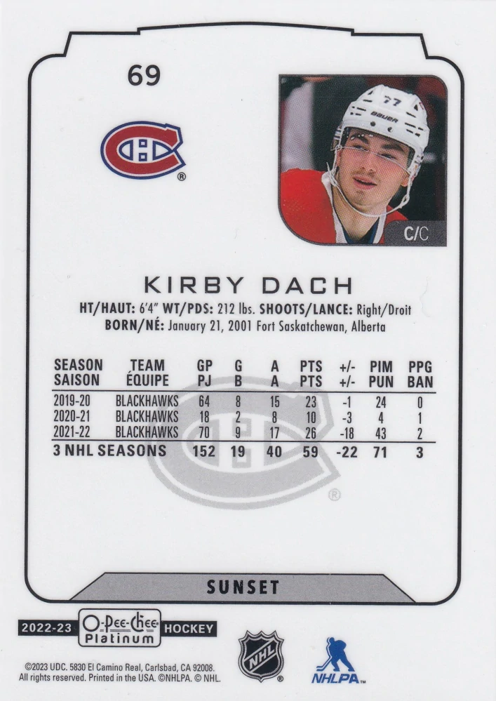 2022-23 UD O-Pee-Chee Platinum - Kriby Dach - Sunset #69