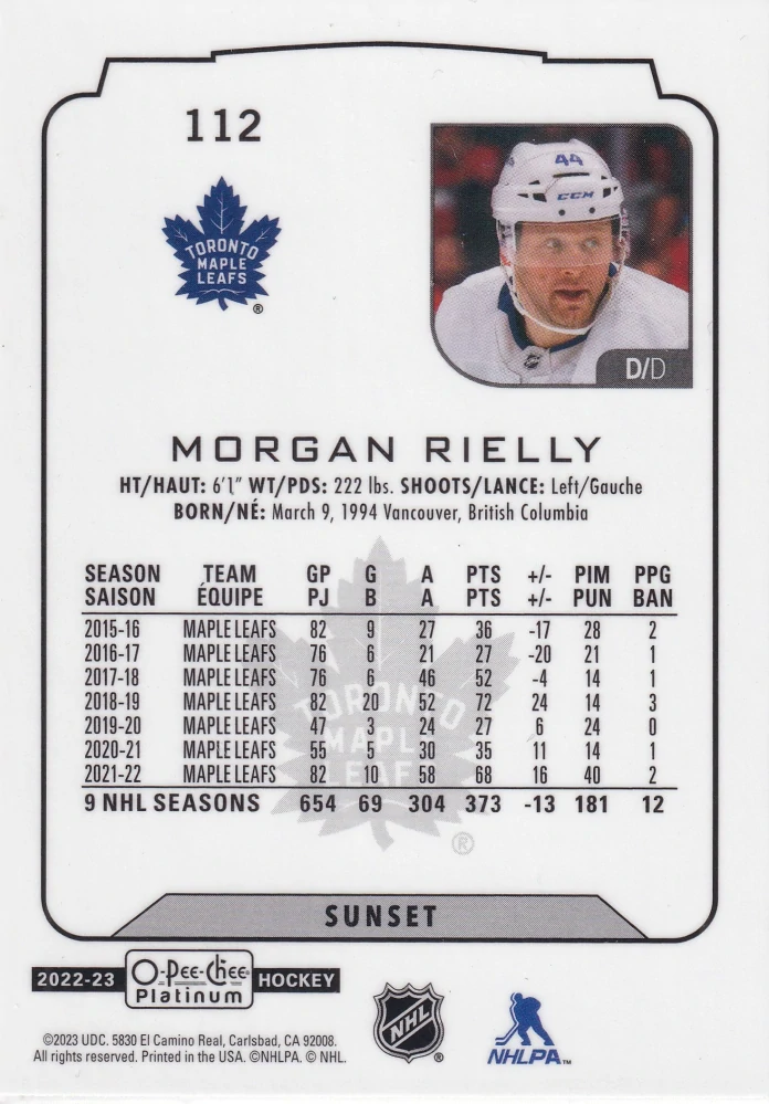 2022-23 UD O-Pee-Chee Platinum - Morgan Rielly - Sunset #112