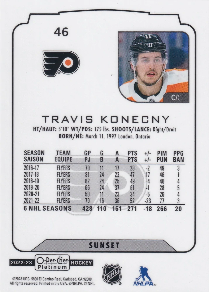 2022-23 UD O-Pee-Chee Platinum - Travis Konecny - Sunset #46