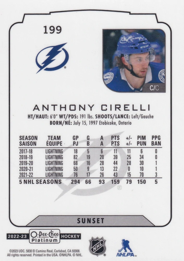 2022-23 UD O-Pee-Chee Platinum - Anthony Cirelli - Sunset #199