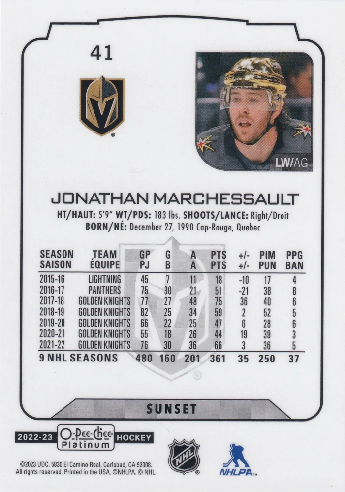 2022-23 UD O-Pee-Chee Platinum - Jonathan Marchessault - Sunset #41