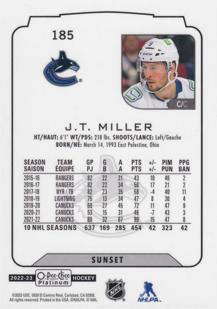 2022-23 UD O-Pee-Chee Platinum - J.T. Miller - Sunset #185