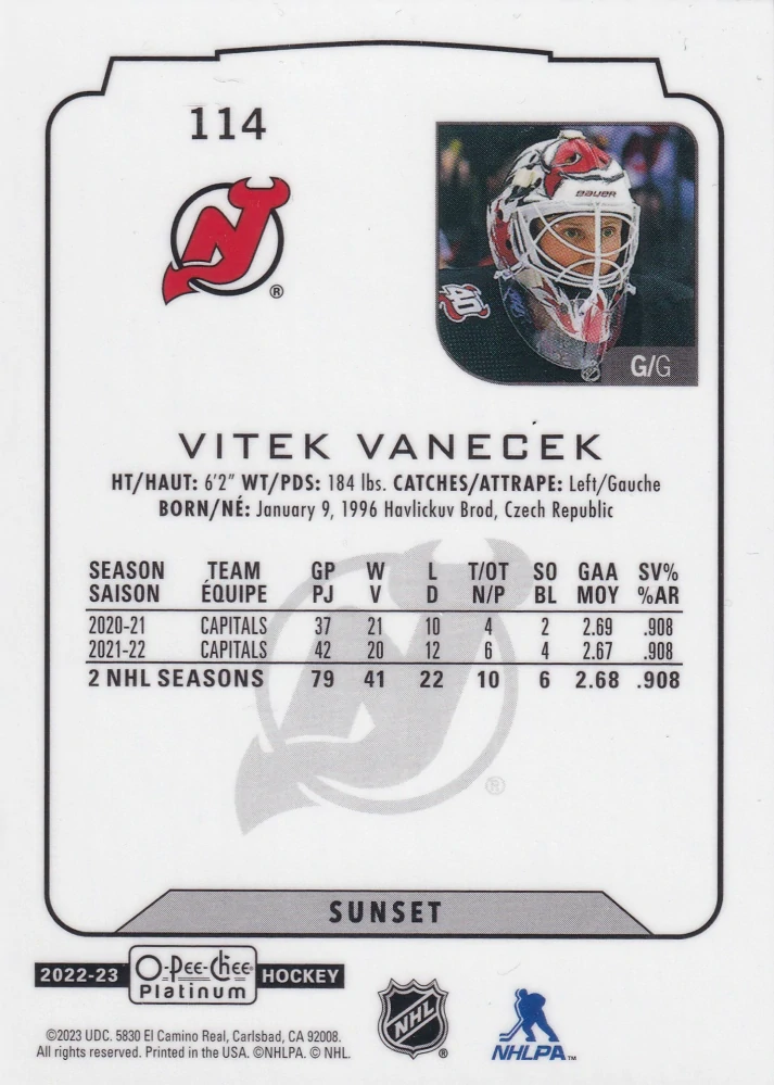2022-23 UD O-Pee-Chee Platinum - Vítek Vaněček - Sunset #114