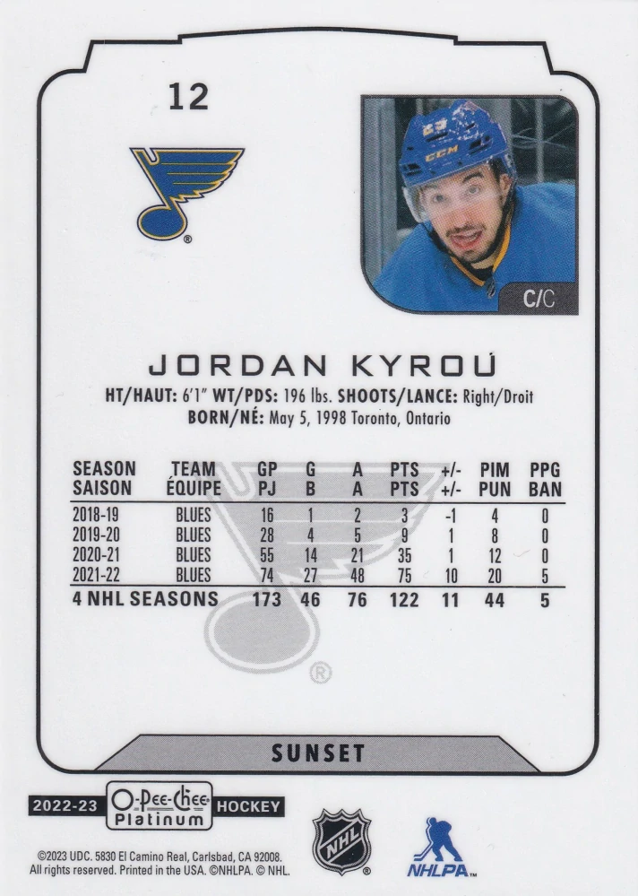 2022-23 UD O-Pee-Chee Platinum - Jordan Kyrou - Sunset #12