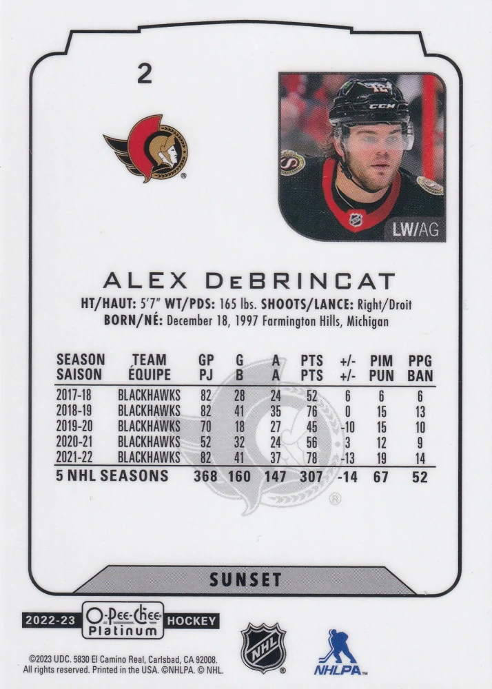 2022-23 UD O-Pee-Chee Platinum - Alex DeBrincat - Sunset #2