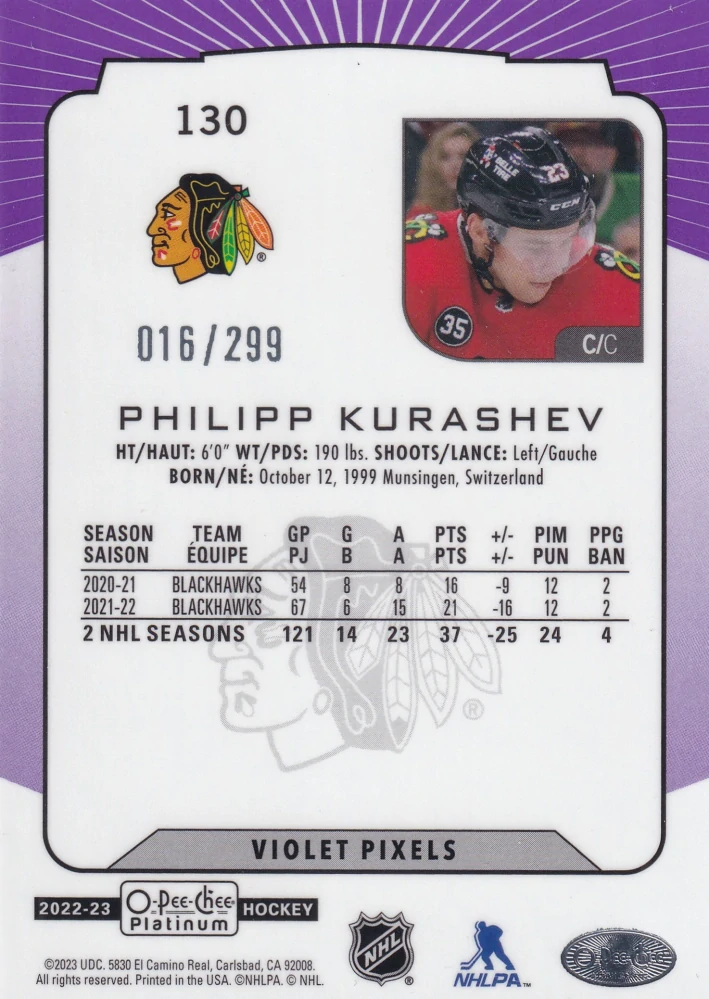 2022-23 UD O-Pee-Chee Platinum - Philipp Kurashev - Violet Pixels /299 #130