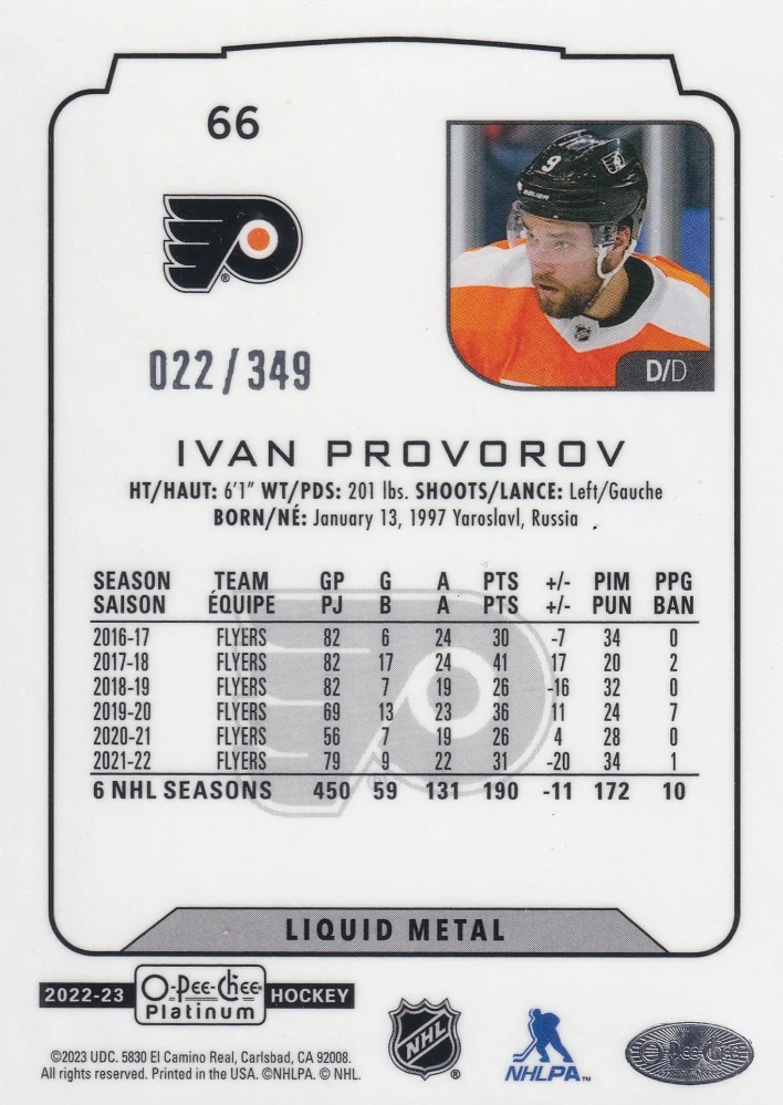 2022-23 UD O-Pee-Chee Platinum - Ivan Provorov - Liquid Metal /349 #66