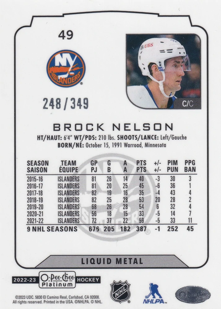 2022-23 UD O-Pee-Chee Platinum - Brock Nelson - Liquid Metal /349 #49