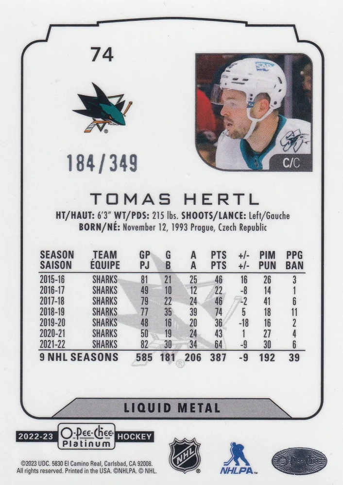 2022-23 UD O-Pee-Chee Platinum - Tomáš Hertl - Liquid Metal /349 #74