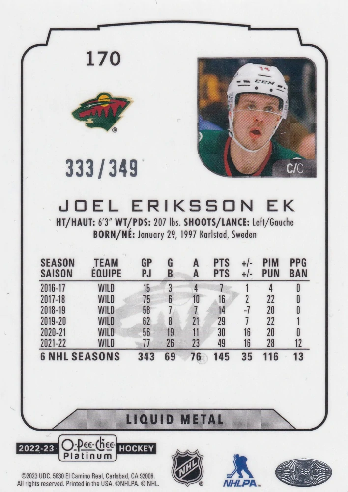 2022-23 UD O-Pee-Chee Platinum - Joel Eriksson Ek - Liquid Metal /349 #170