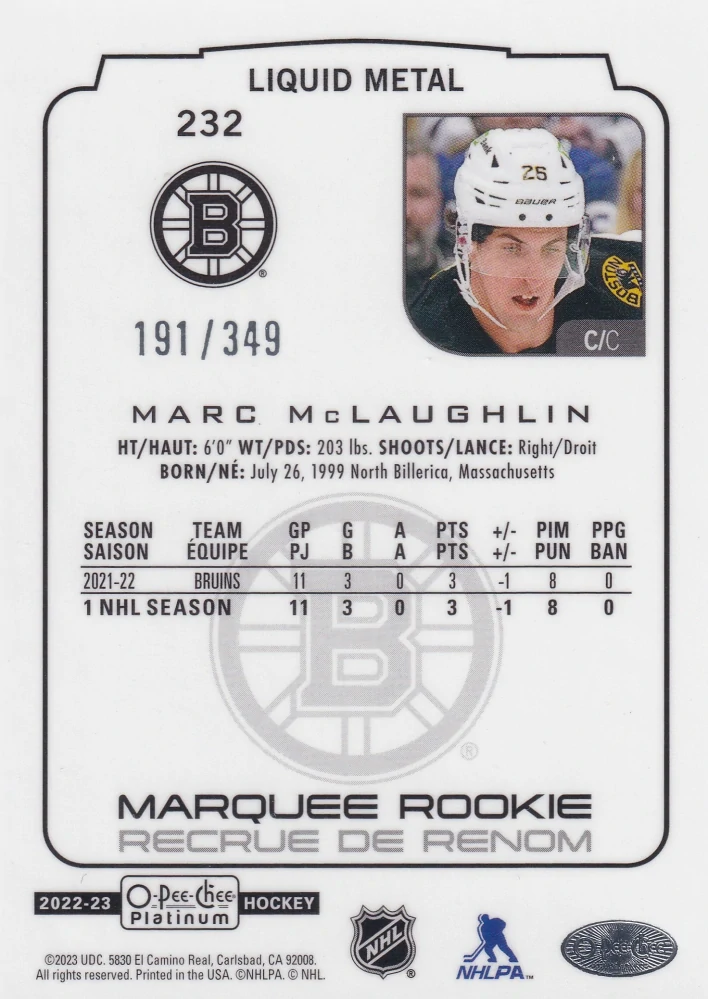 2022-23 UD O-Pee-Chee Platinum - Marc McLaughlin - Marquee Rookie Liquid Metal /349 #232