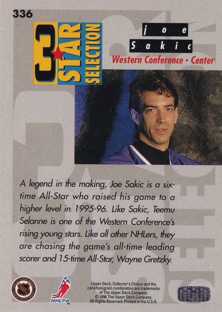 1996-97 UD Collectors Choice - Wayne Gretzky, Joe Sakic, Teemu Selanne - 3 Star Selection #336
