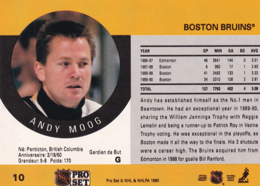 1990-91 Pro Set - Andy Moog #10