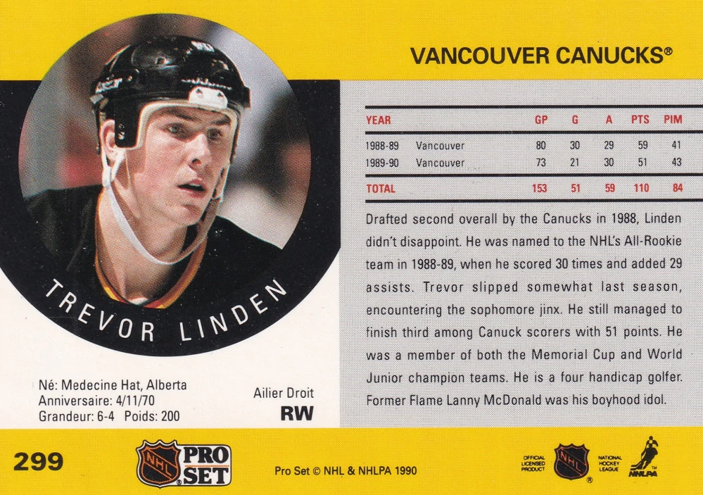 1990-91 Pro Set - Trevor Linden #299