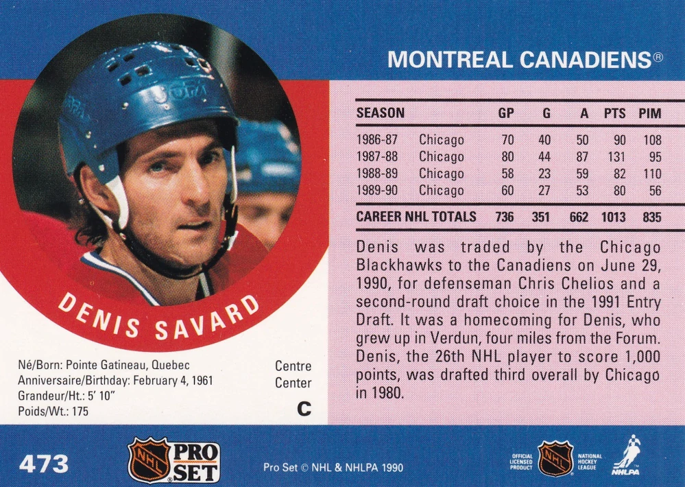 1990-91 Pro Set - Denis Savard #473
