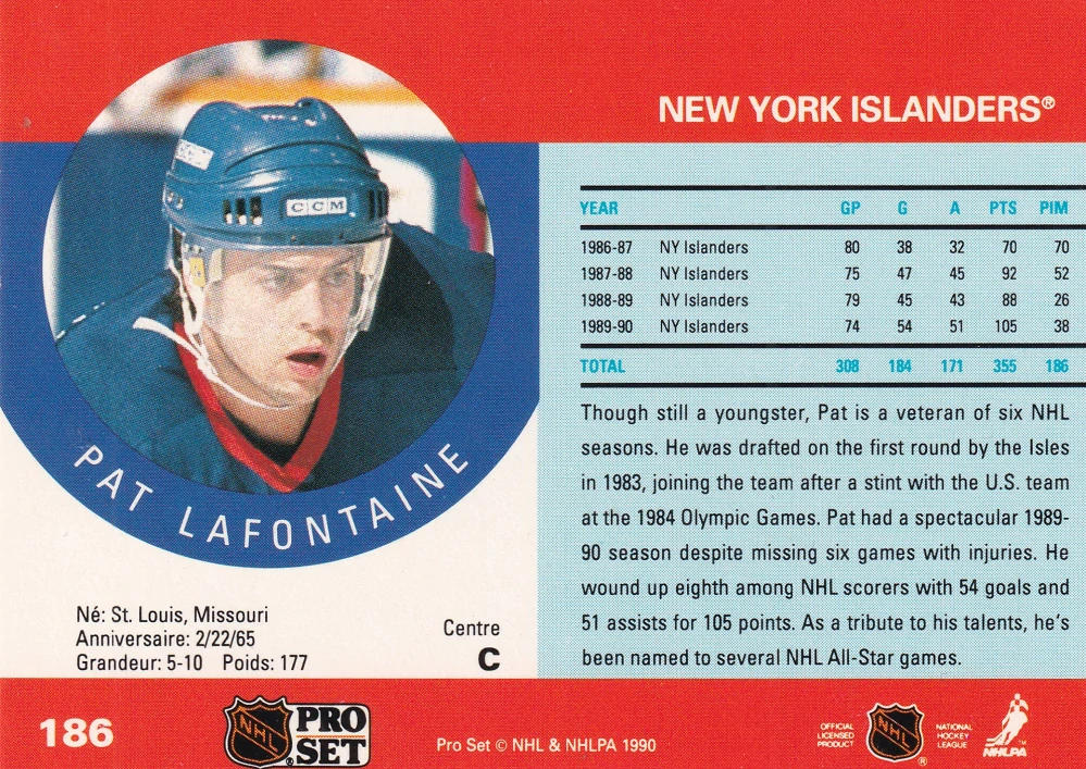 1990-91 Pro Set - Pat Lafontaine #186