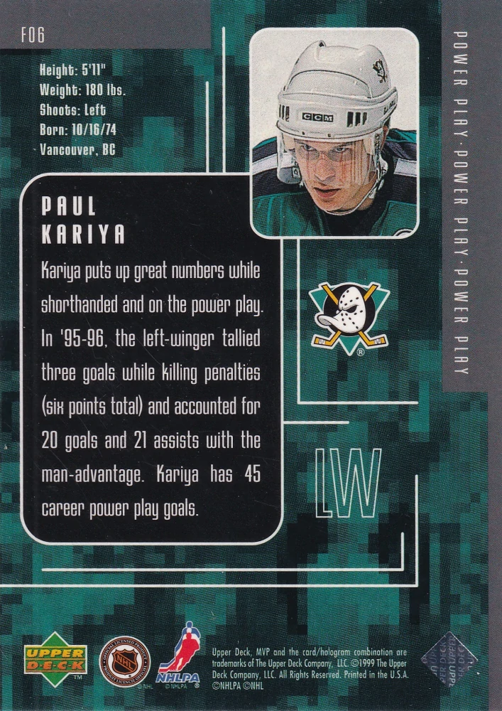 1998-99 UD MVP - Paul Kariya - Special Forces #F06