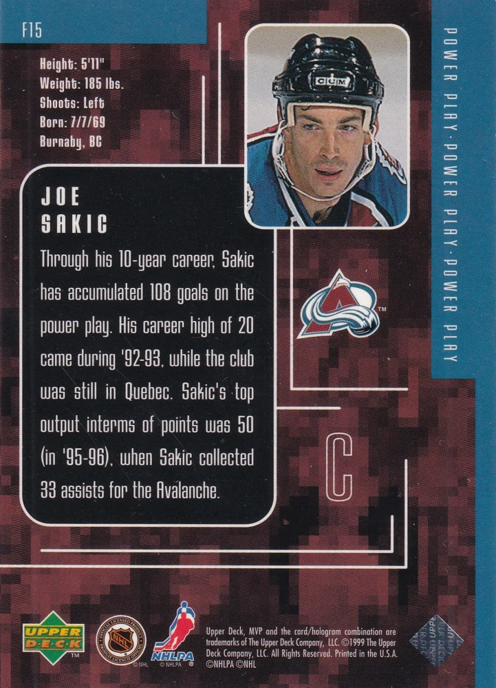 1998-99 UD MVP - Joe Sakic - Special Forces #F15
