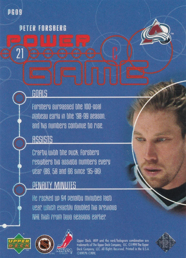 1998-99 UD MVP - Peter Forsberg - Power Game #PG09