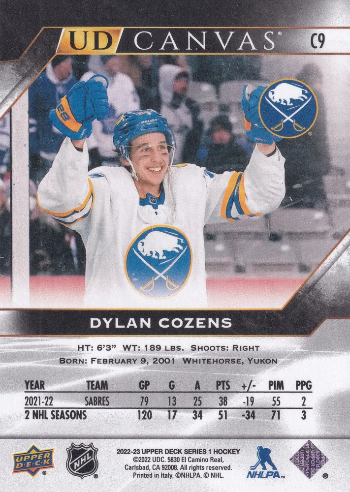 2022-23 UD Series 1 - Dylan Cozens - Canvas Black & White #C9