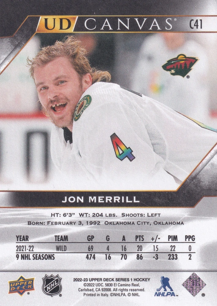2022-23 UD Series 1 - Jon Merrill - Canvas Black & White #C41