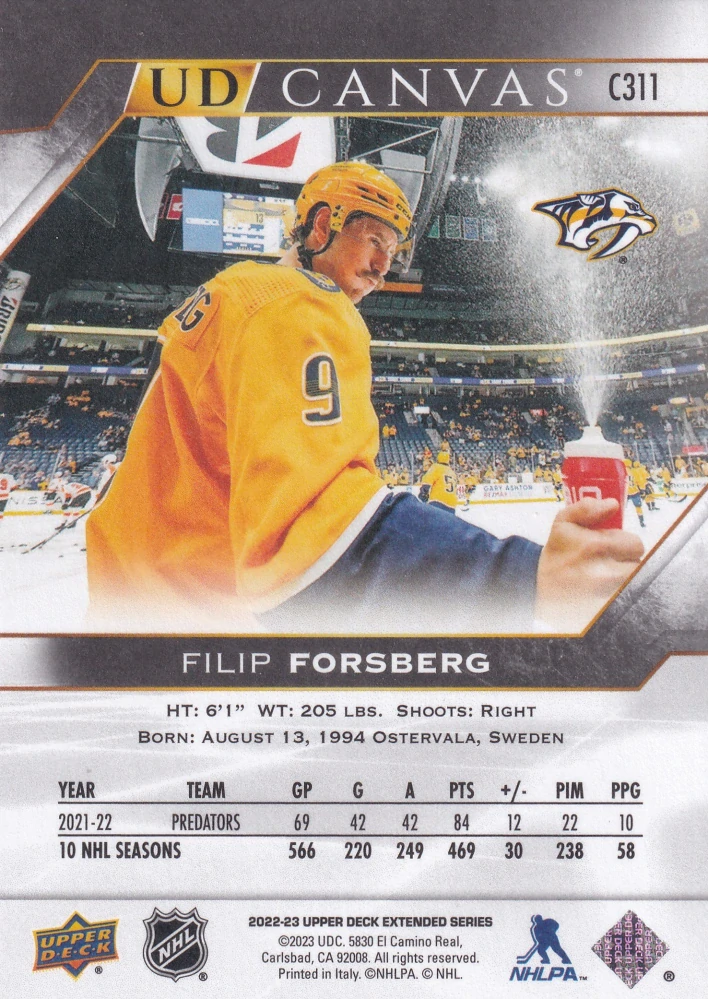 2022-23 UD Extended Series - Filip Forsberg - Canvas Black & White #C311