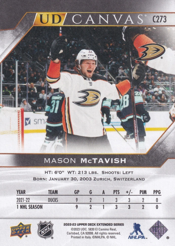 2022-23 UD Extended Series - Mason McTavish - Canvas Black & White #C273