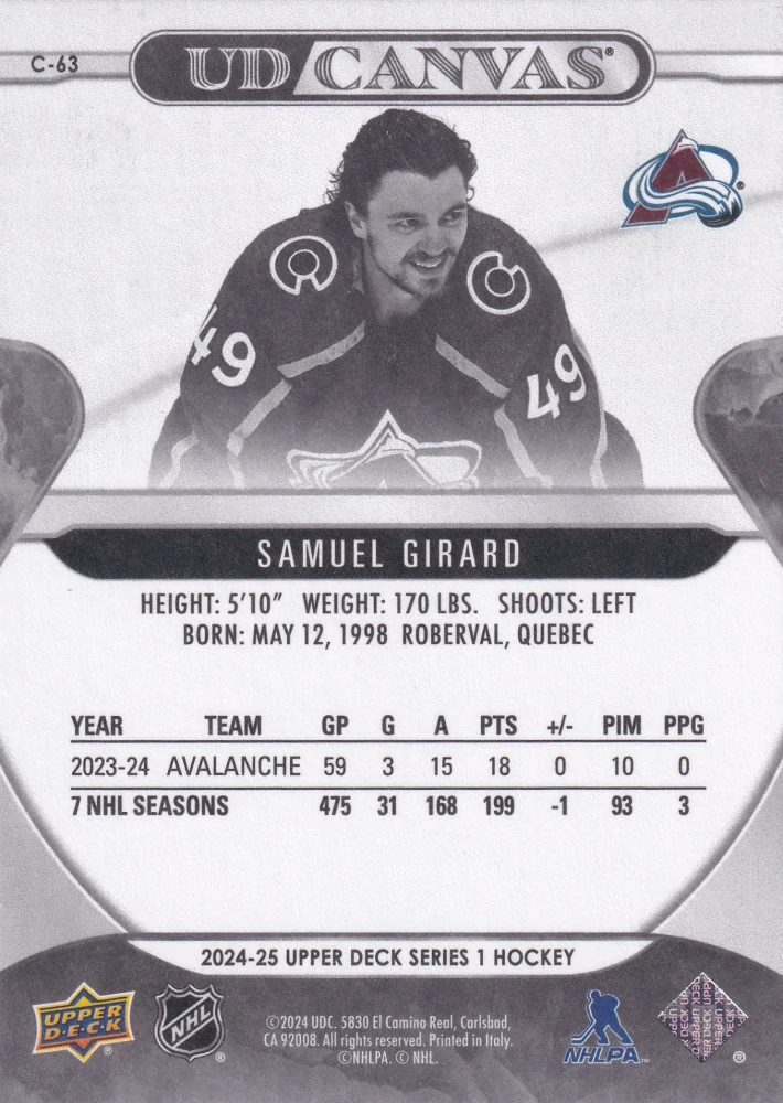 2024-25 UD Series 1 - Samuel Girard - Canvas Black & White #C-63